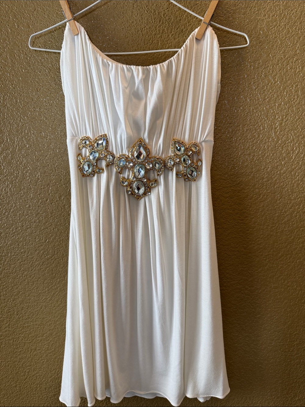Sky White Mini Dress with Gold Jewel Embellishment
